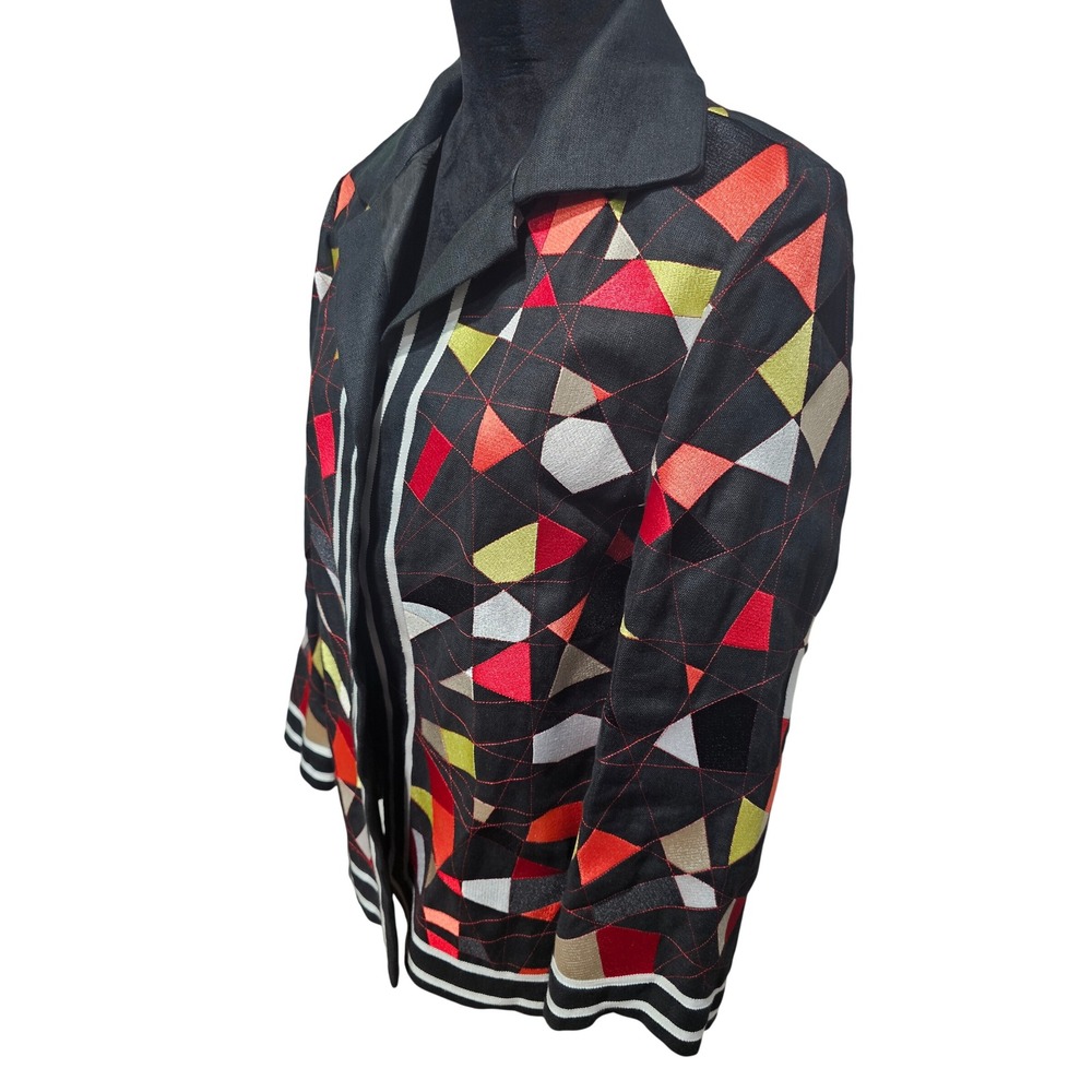 Linda Allard Ellen Tracy Linen Blazer Jacket Womens M Multicolor Artsy Abstract - Picture 4 of 14